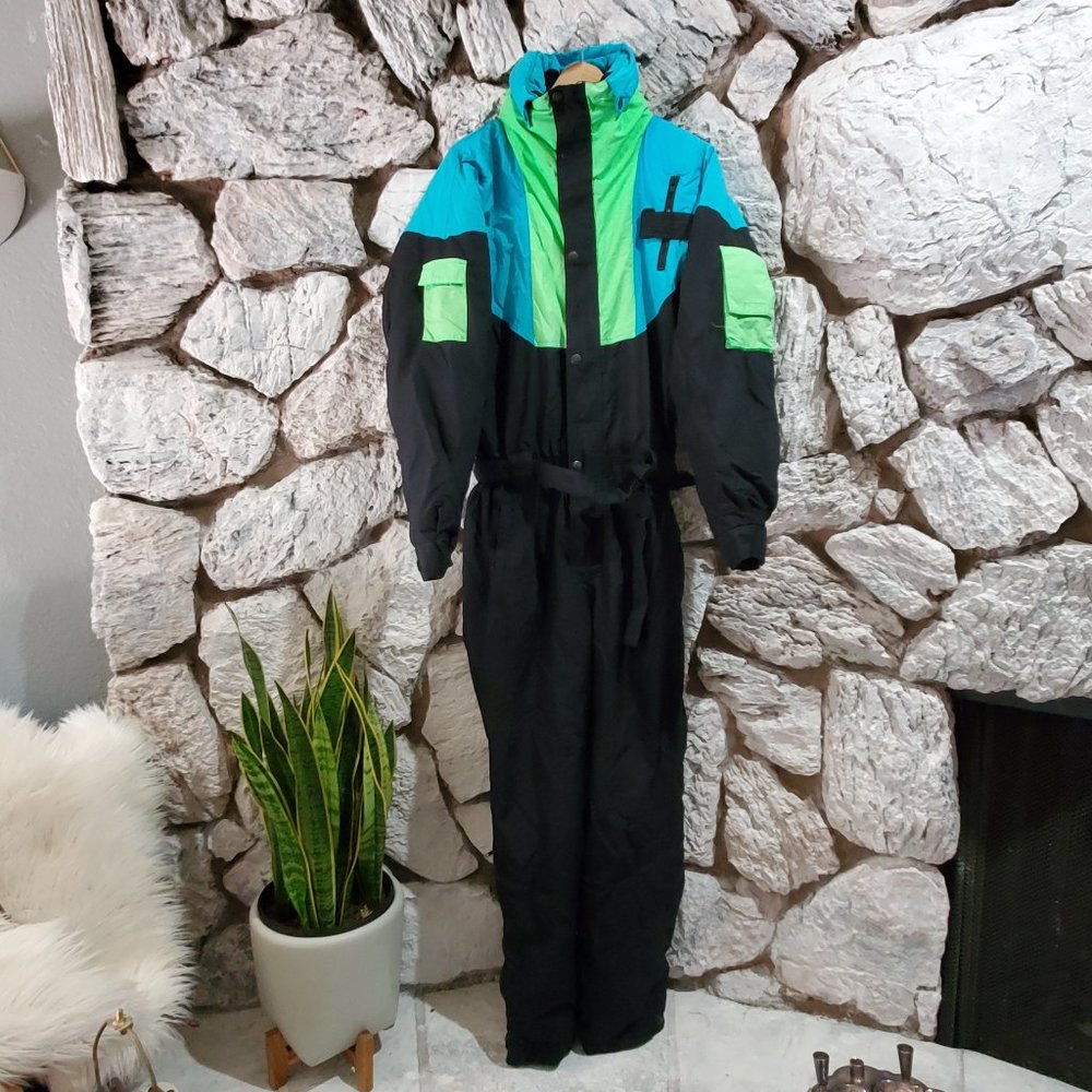 Men's Black and Green Ski Suit